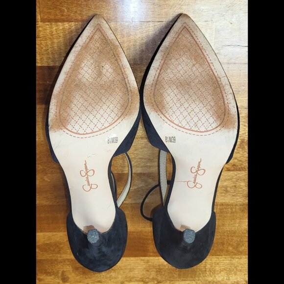 USED Women's Jessica Simpson Wynnley Black Lux Suede Strappy Stiletto Heels 8.5M - Picture 12 of 16